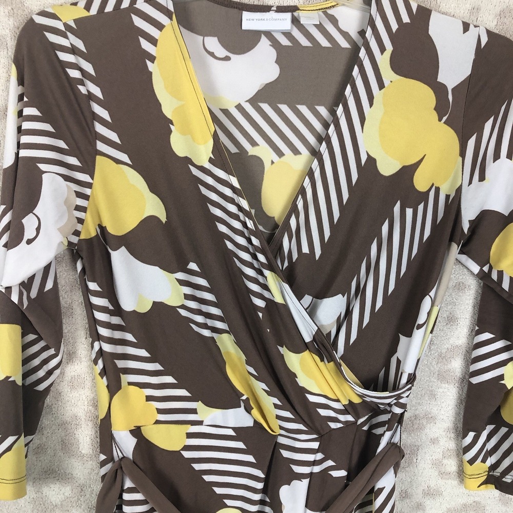 New York and Company dress women's size S brown white yellow floral geometrical - Picture 3 of 7